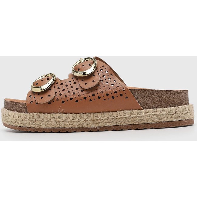 Sandália Feminina Beira Rio Espadrille Fivelas Marrom