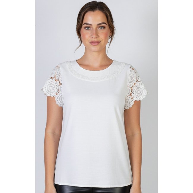 Blusa Enluaze Manga Curta Feminina Detalhe Crochê 51607 - Off white
