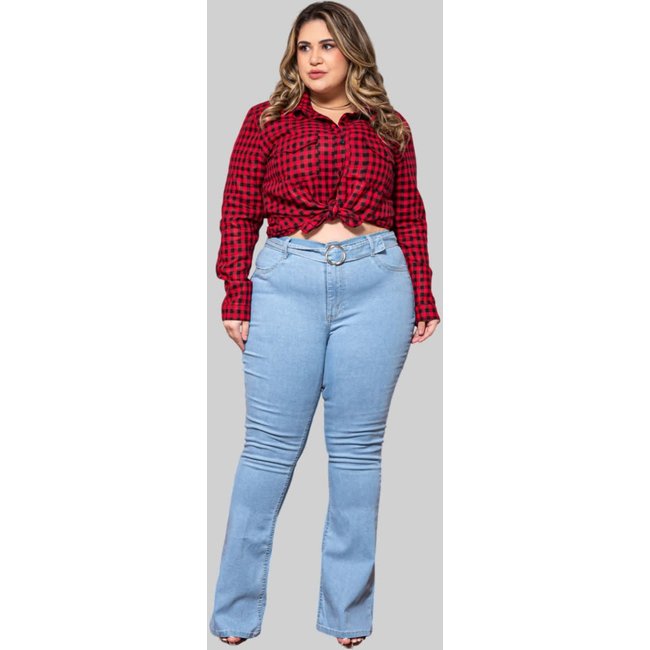 Camisa Jaqueta Feminina Sarja Cropped Over Vermelho Razon Jeans