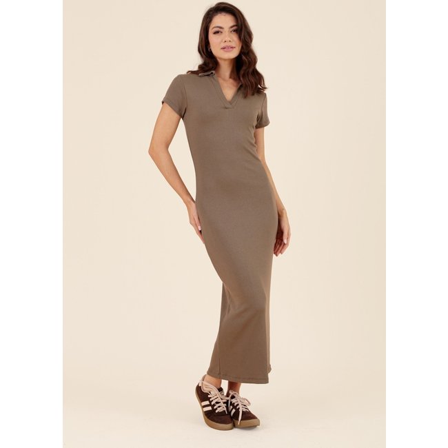 Vestido Polo Pop Me Midi Em Malha Canelada Verde