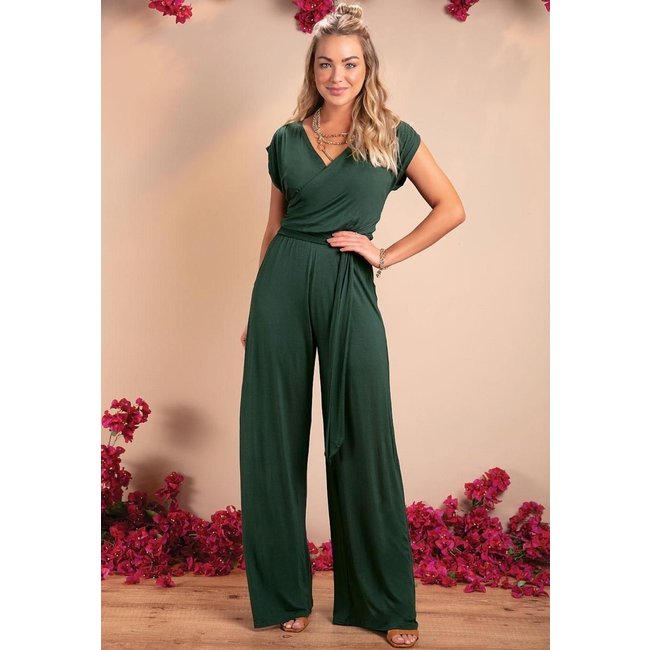 Macacão Longo Com Bolsos E Faixa Verde Quintess
