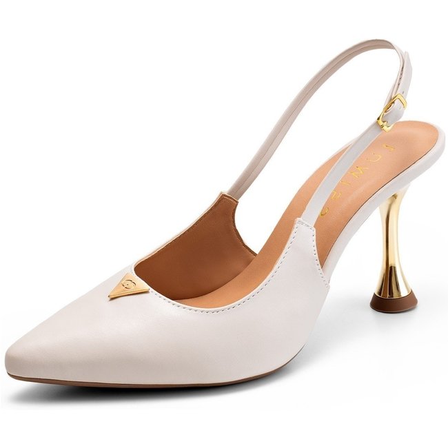 Scarpin Feminino Lumiss Salto Alto Fino Metalizado Bico Fino Off White