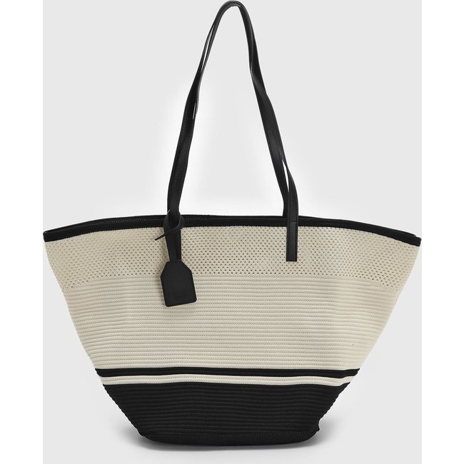 Bolsa Feminina Brizza Arezzo Grande Tramada Preto e Off-White