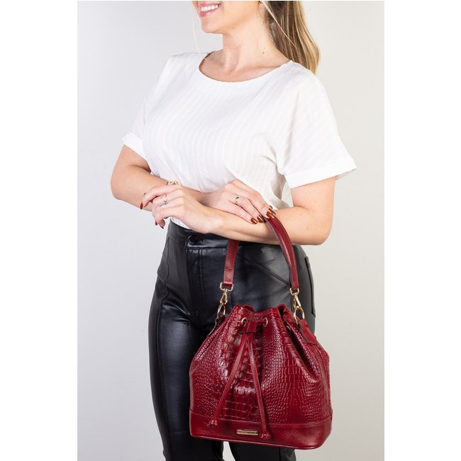 Bolsa Andrea Vinci Saco Em Couro Croco Nadia - Vermelho