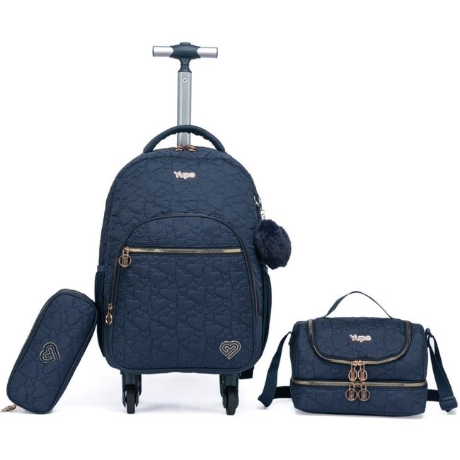 Infantil - Kit Mochila Estojo Lancheira Rodinhas Bolsa Juvenil Reforçada
