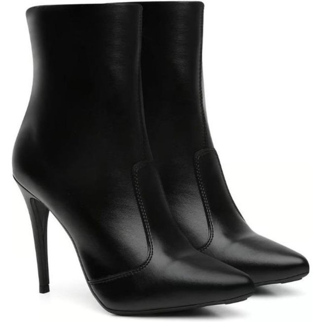 Bota Feminina Bico Fino Anna Andrade Salto Alto Lisa Cano Médio Clássica Moda Leve Preto