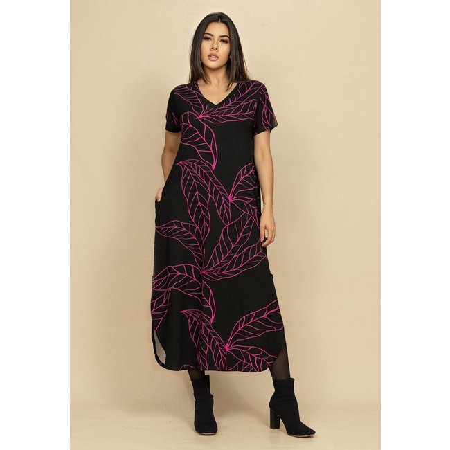 Vestido Midi Abapã Malha com Bolso Estampa Antúrios Lilás