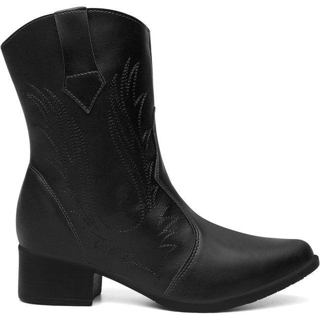 Bota Texana Feminina Preta Bordado Western