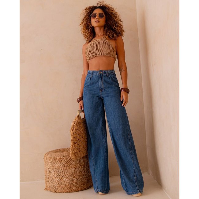 Calça Jeans Wide Leg Feminina Cós Revel 25107 Média Consciência