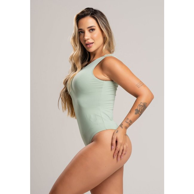 Body Collant Camiseta Cavado Suplex Liso Poliamida Pistache