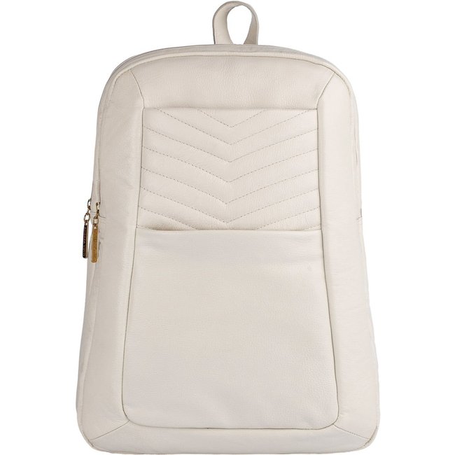 Mochila de couro grande liso slim Patricia - Marfim