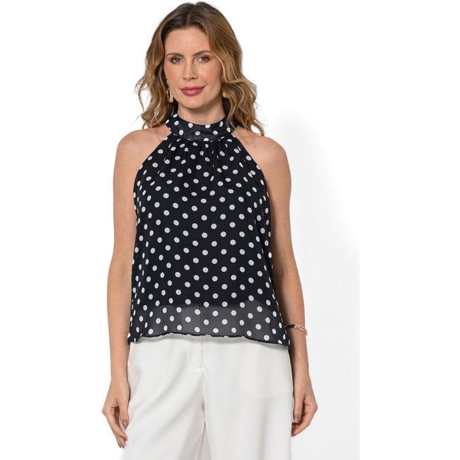 Blusa Bisô Cava Americana Poá Azul - Azul