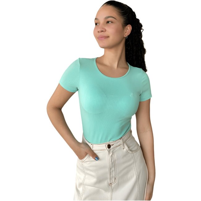 Blusa Canelada Feminina Logo Bordado Flor De Lis