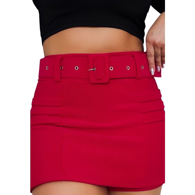 Shorts saia Friso Summer Body Feminino Malha Pop Curto Cinto Encapado Removível Vermelho