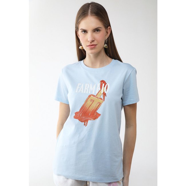 Camiseta Feminina FARM Estampada Azul Claro