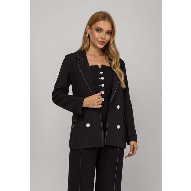 Blazer De Alfaiataria Com Costuras Contrastantes Salvatore Preto