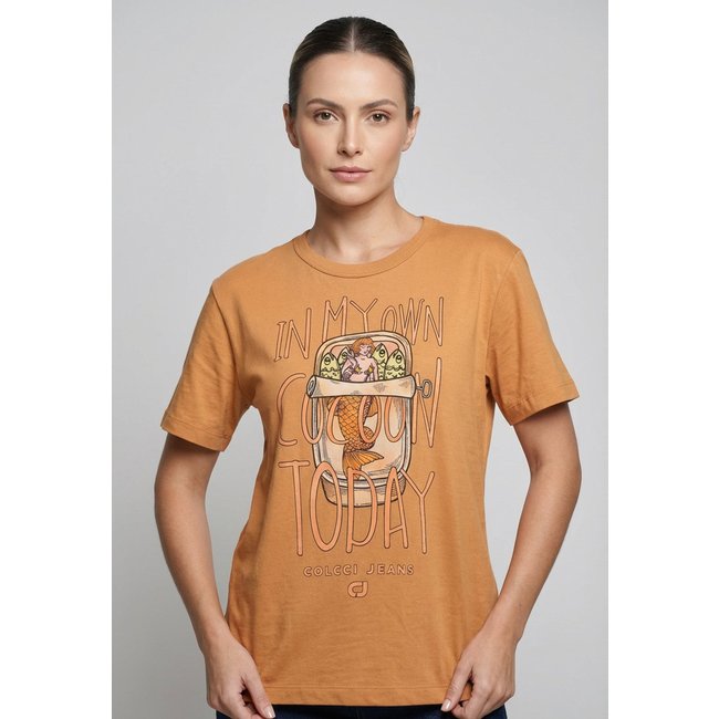 Camiseta Feminina Colcci Jeans Estampada Caramelo