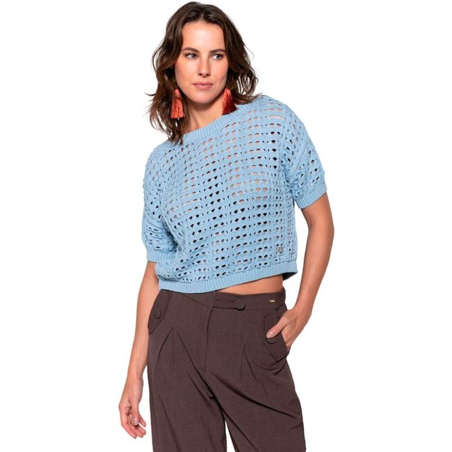 Blusa Feminina Biamar Algodão Manga Vazada Azul