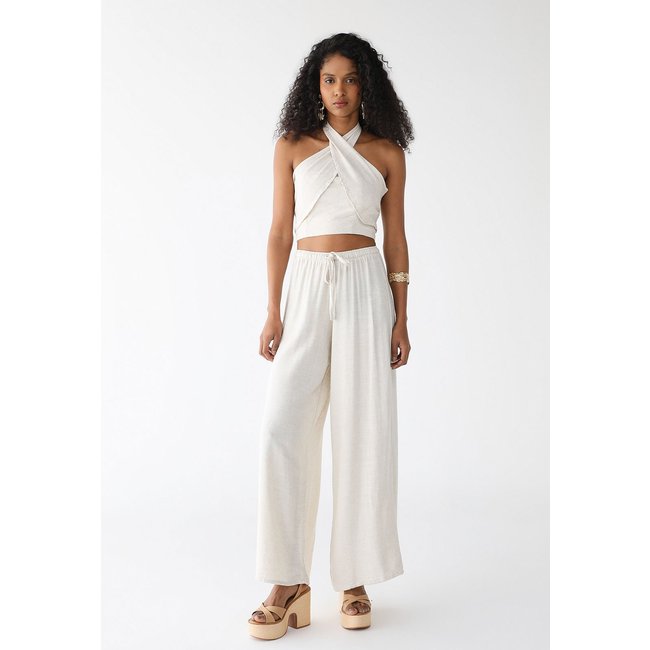 Conjunto Cropped Multiformas e Pantalona Levosch De Linho Bege