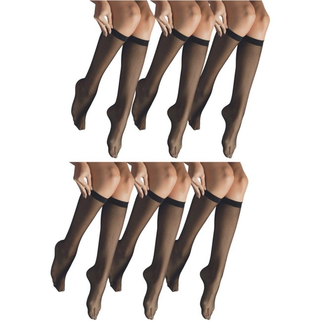 Kit 6 Meias 3/4 Transparente Selene 9040-001 Fio 15 Preto