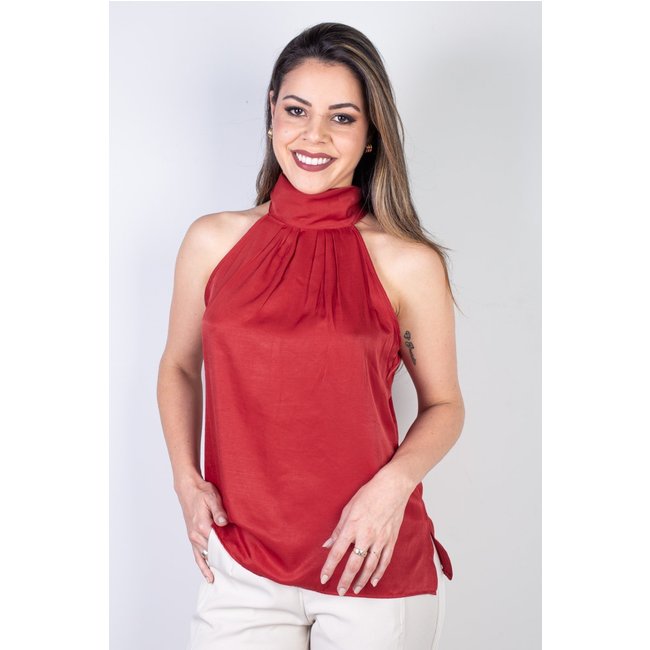 Blusa Enluaze Feminina Gola Alta Decote Halter Neck 51255 - Vermelho