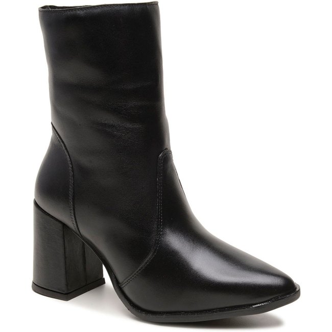 Bota Feminina Cano Meia Altura Canela Couro Legítimo Inverno Brilhante Preto Elegante Linda Estilosa Moda 2025
