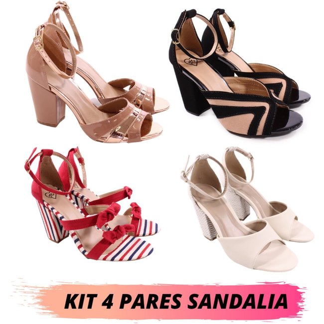 Kit 4 Sandália Feminina Salto Grosso Bloco Atacado Revenda Variados