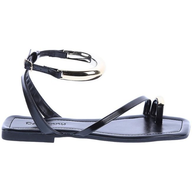 Michely - Rasteira Fashion Minimalista com Detalhes Dourados Preto