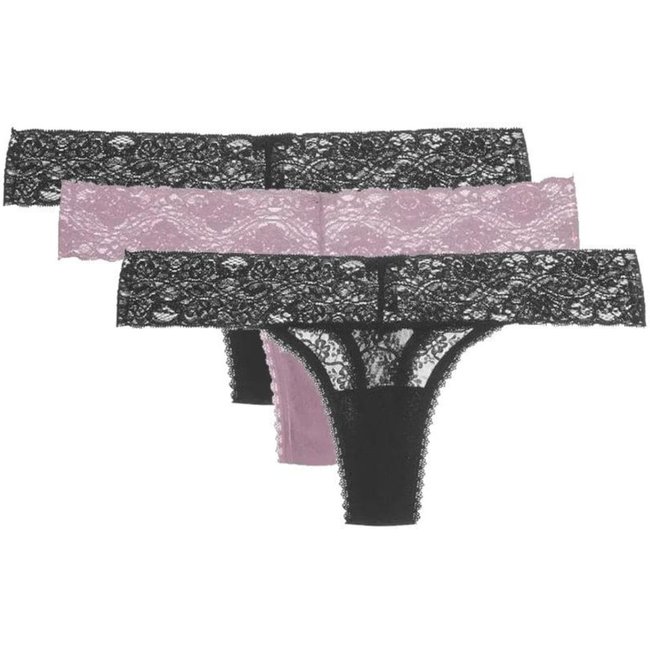 Kit 3 Calcinhas Fio Dental Sweet Lace Preto/Quail Loungerie