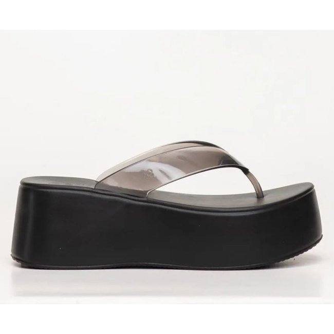 Chinelo Feminino Plataforma Plus II Preto Translúcido Petite Jolie PJ7703