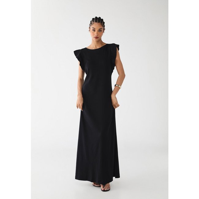 Vestido Longo Feminino CaCay Manga Babadinho Preto
