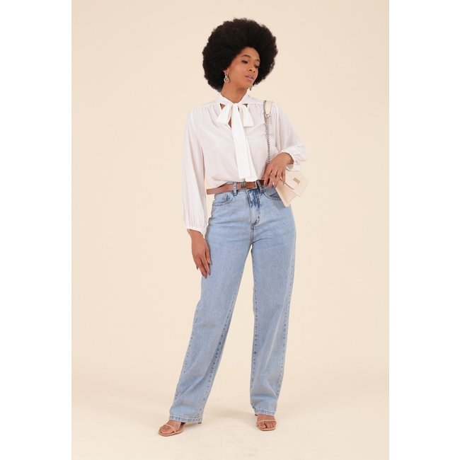 Calça Jeans Reta Pop Me Com Cinto Azul Claro