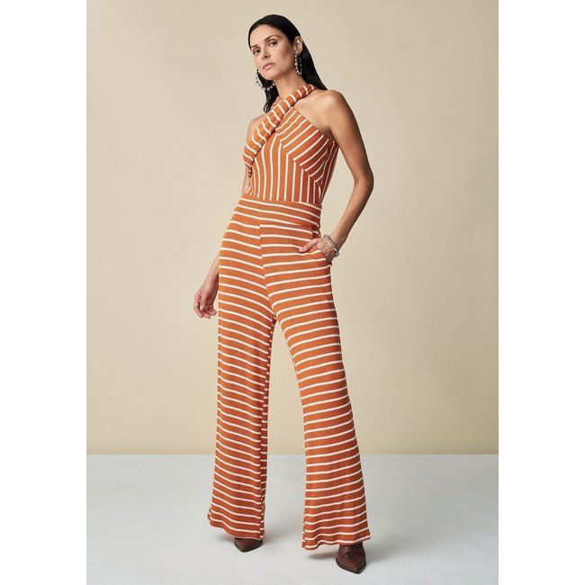 Calça Maria Valentina Pantalona Cós Intermediário Com Elástico Laranja