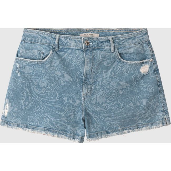 Shorts Feminino Plus Size Paisley Em Jeans 100% Algodão