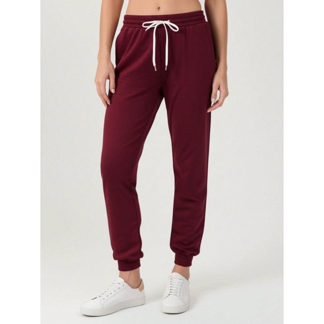 Calça de Moletom Feminina Jogger Básica Bordô Forrado Felpudo Flanelado com Bolso