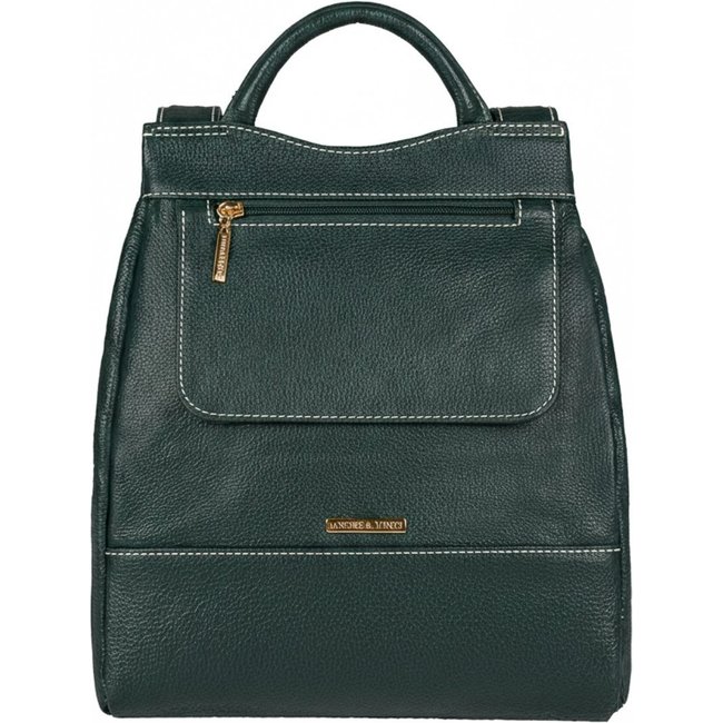 Mochila pequena antifurto couro liso Susan - Verde militar