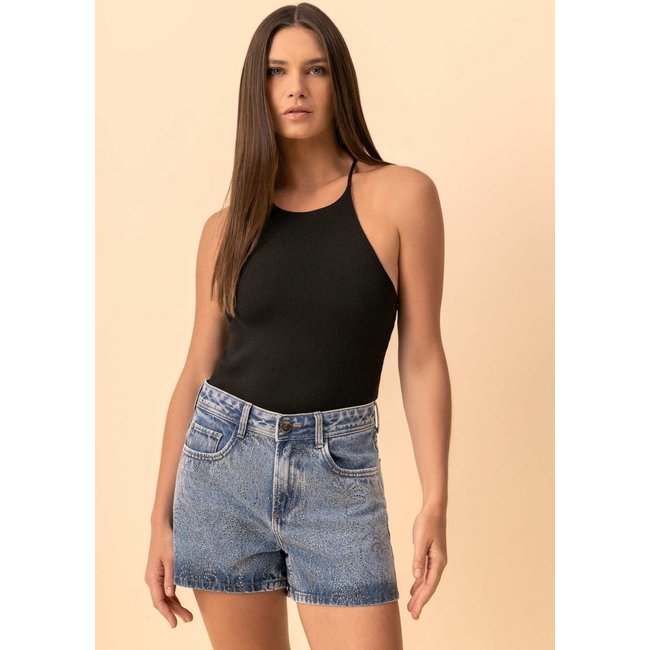 Shorts Jeans De Cintura Média Com Aplicações