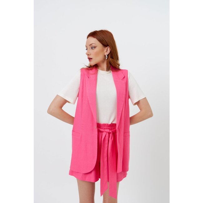 Colete Vanibele Linho Rosa Chiclete