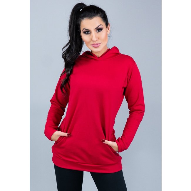 Casaco MVB Modas Moletom Flanelado Capuz Vermelho