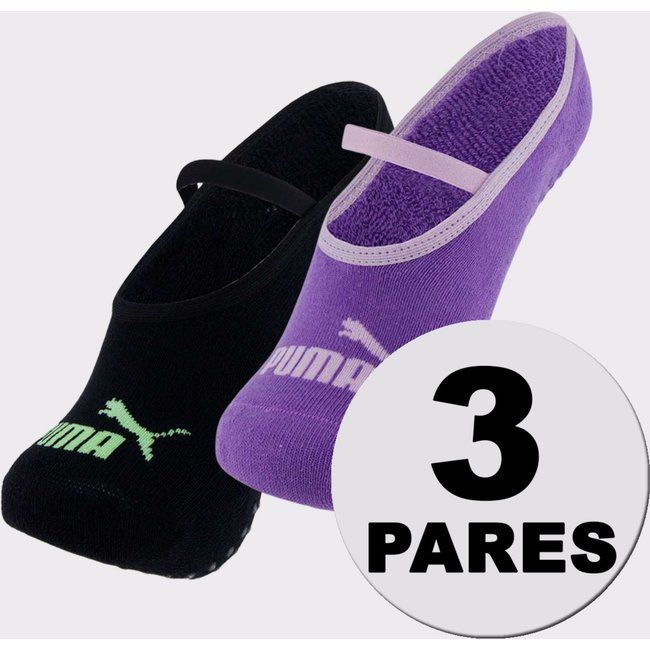 Kit Meia Puma Pilates Feminina 2 pares Roxa e Preta
