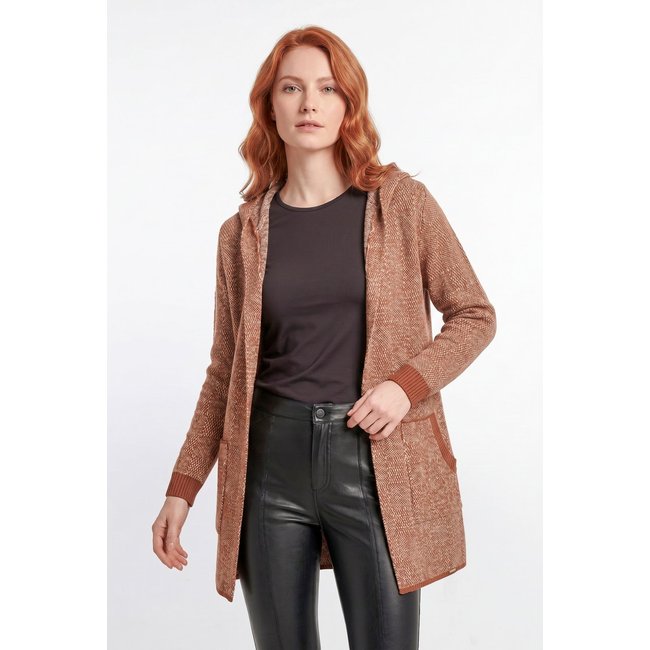 Casaco Enluaze Feminino De Malha Com Bolso E Capuz 60015 - Terracota/Bege
