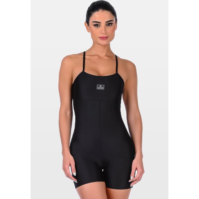 Macaquinho Curto Fitness Alça Fina Cirrê Summer Soul Sem Bojo Preto