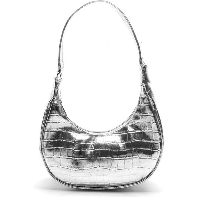 Bolsa Feminina Anna Andrade Bolsa Pequena Cluth De Ombro Meia Lua Casual Tendência Prata