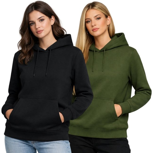 Kit 2 Blusa de Frio Moletom Liso Colorido Feminino Relaxado Com Capuz E Bolso Canguru