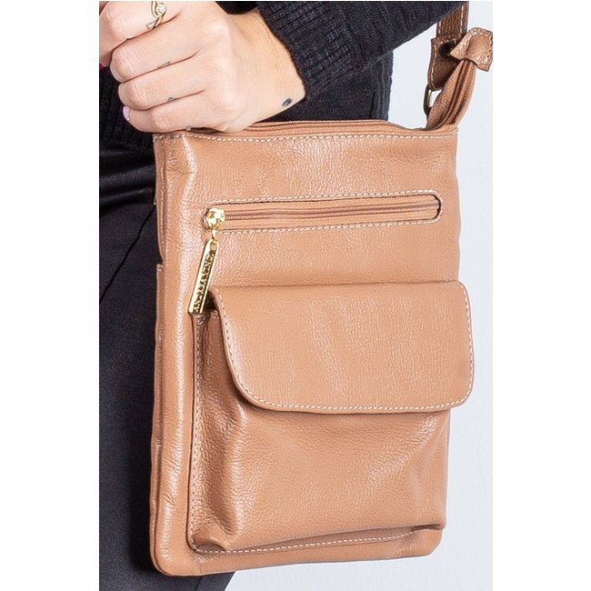 Bolsa pequena transversal de couro liso Alana - Bege