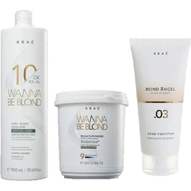 BRAÉ Wanna Be Blond 3% Água Oxigenada 10 Volumes 900ml Pó Descolorante 500g e Plex Efect Passo 3 100ml