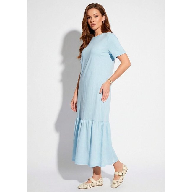 Vestido Em Malha De Algodão Azul Claro Quintess
