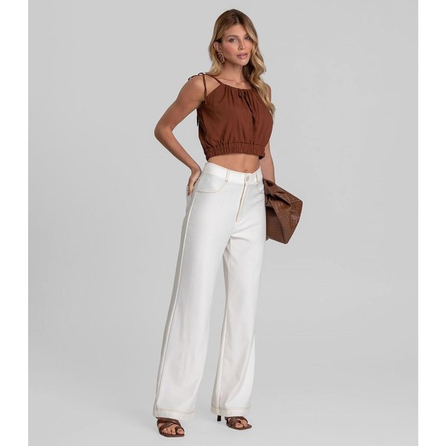 Calça Feminina Pantalona em Molecottom Dianna Bege