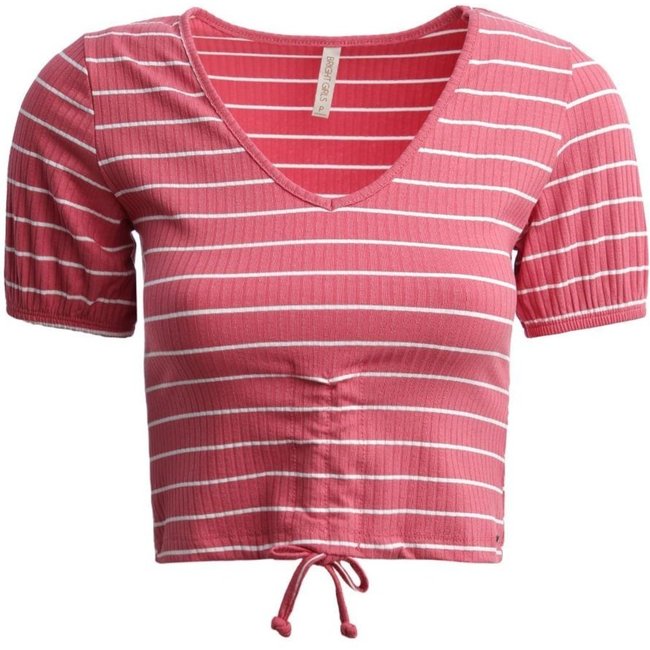 Blusa Cropped Canelada Feminina ROSA/BRANCO