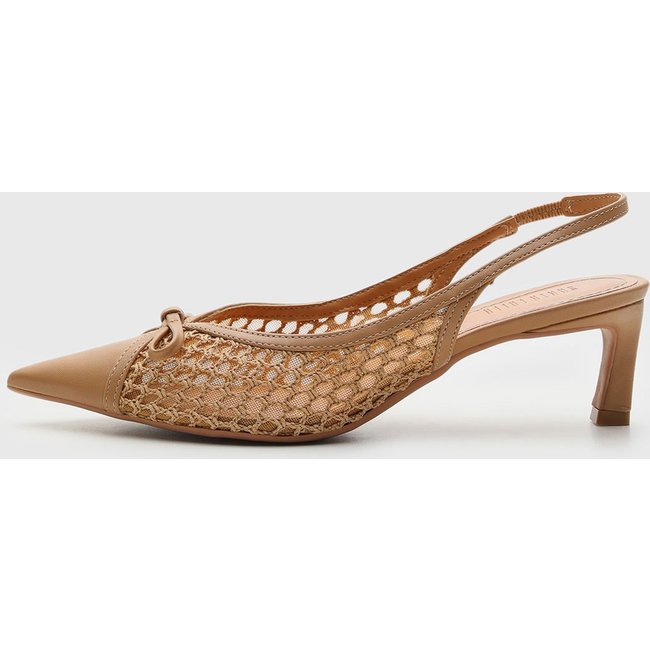 Scarpin Feminino Santa Lolla Tela Tramado Bege